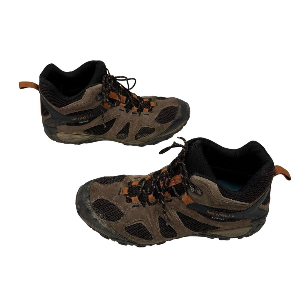 Merrell Yokota 2 Mid Hiking Boots Waterproof Suede Mesh J77375 Mens Sz 12 Brown - Picture 2 of 9
